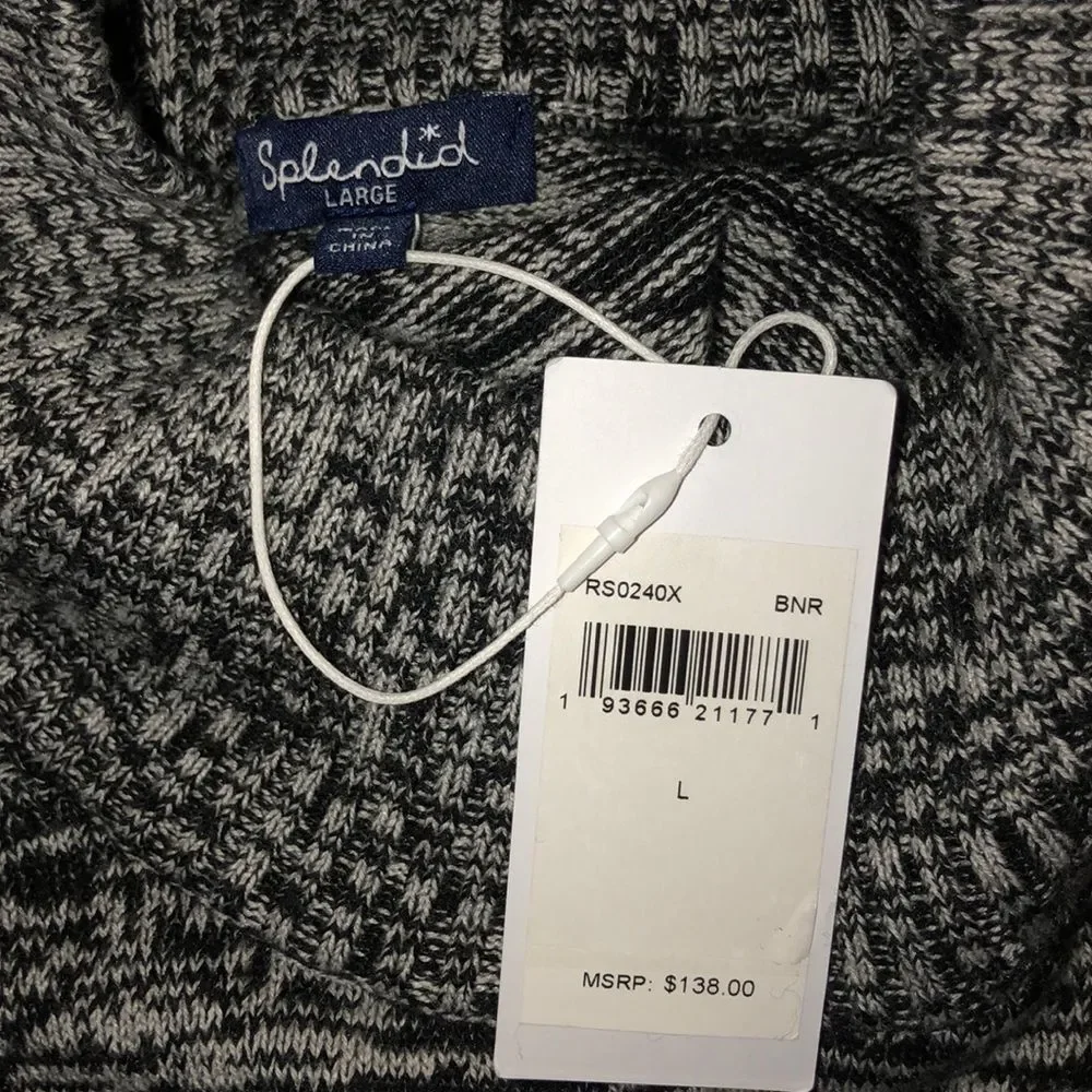 Splendid Heathered Grey Mock Neck Sweater Long Sleeve NWT size Large